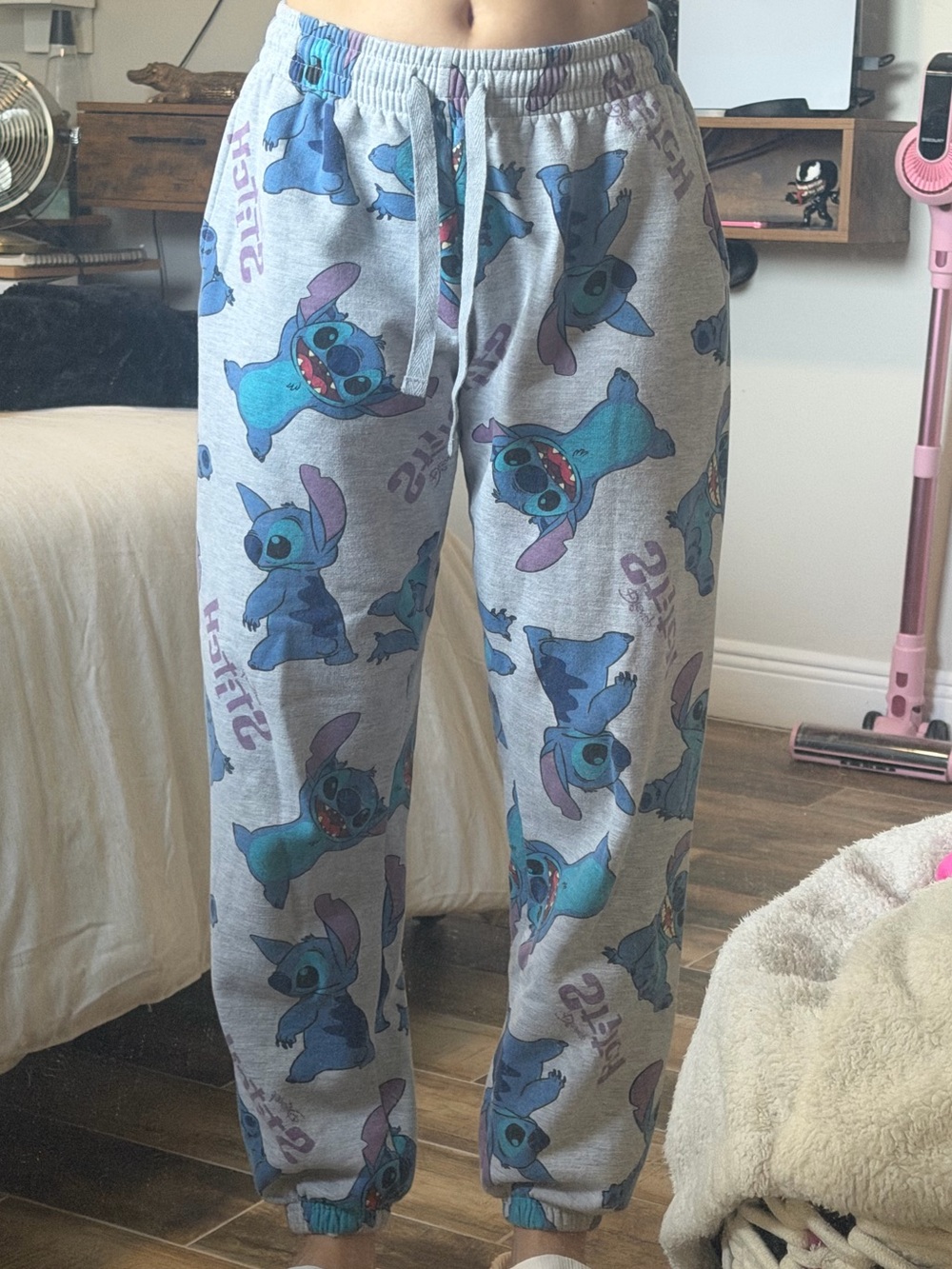 Disney Gray Joggers with Blue Stitch Character Print